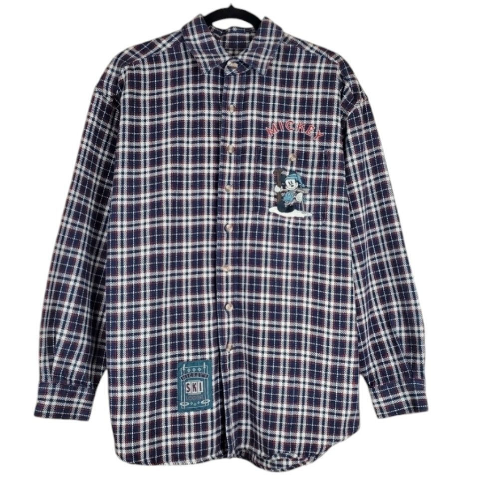 DISNEY Mickey Mouse Ski Lodge Flannel Shirt Menβs Small Plaid Heavyweight